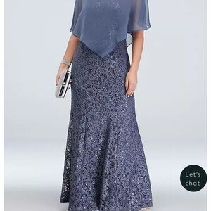 David's Bridal Blue Embellished Trumpet Maxi Dress